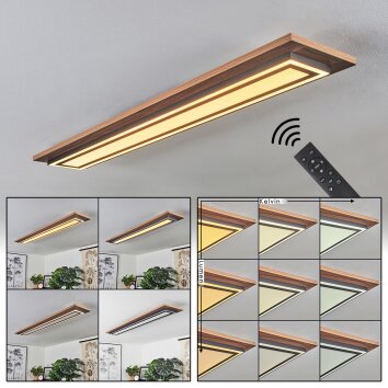 Blandford Taklampa, Panel LED Brun, träoptik, Svart, 2-ljuskällor, Fjärrkontroll