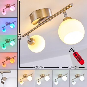 Motala Taklampa, Takstrålkastare LED Nickel matt, 2-ljuskällor, Fjärrkontroll, Färgväxlare