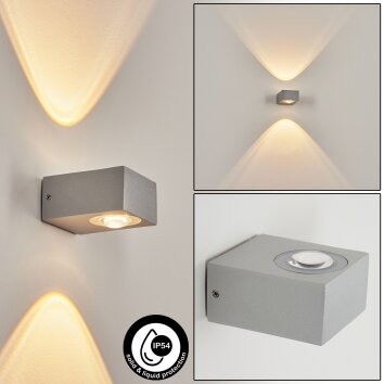 Curvel vägglampa utomhus, Up & Down Lampa, Vägglampa LED Silver, 2-ljuskällor