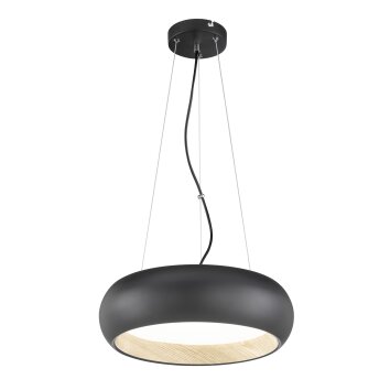 SCHÖNER WOHNEN kollektion Wood Pendelbelysning LED träoptik, Svart, 1-ljuskällor