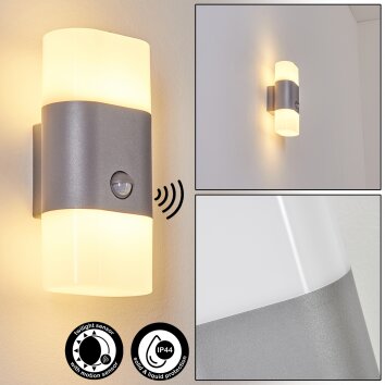 Belerda vägglampa utomhus, Up & Down Lampa LED Grått, 2-ljuskällor, Rörelsedetektor