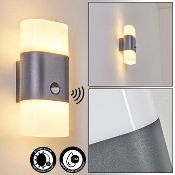 Belerda vägglampa utomhus, Up & Down Lampa LED Antracit, 2-ljuskällor, Rörelsedetektor