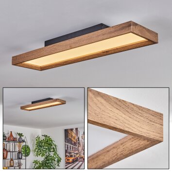 Longvic Taklampa, Panel LED Brun, träoptik, Svart, 1-ljuskällor