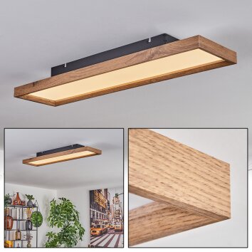 Longvic Taklampa, Panel LED Brun, träoptik, Svart, 1-ljuskällor