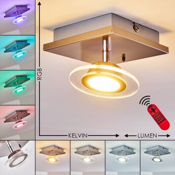 Marsen Taklampa, Takstrålkastare LED Nickel matt, 1-ljuskällor, Fjärrkontroll, Färgväxlare